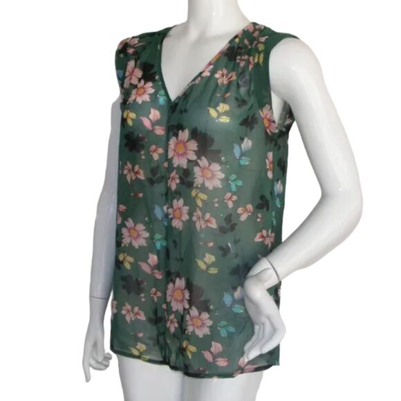 CABI Top, S, Green, Sleeveless, Sheer, Shadow Blue, Daisy Vine, 1 pc, Style 3619 - Picture 3 of 12